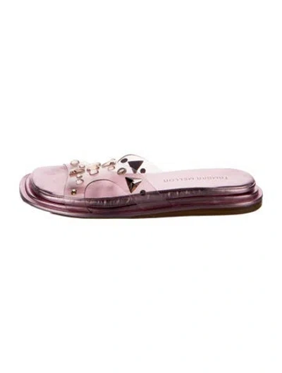 Pre-owned Tamara Mellon Leather Crystal Embellishments Slides In Metallic/pink