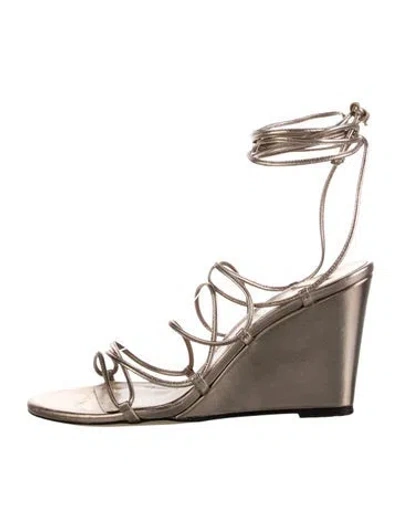 Pre-owned Tamara Mellon Leather Cutout Accent Sandals In Gold/metallic
