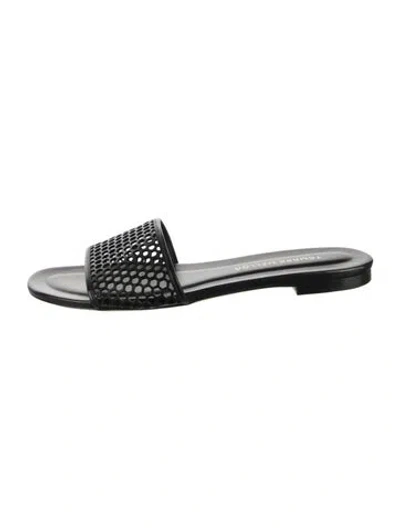 Pre-owned Tamara Mellon Leather Cutout Accent Slides In Silver