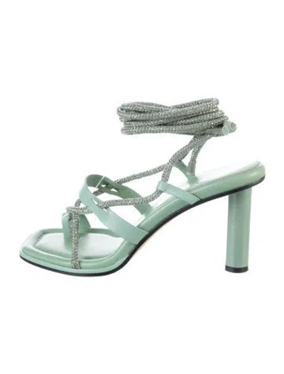 Pre-owned Tamara Mellon Leather Glitter Accents Gladiator Sandals In Green