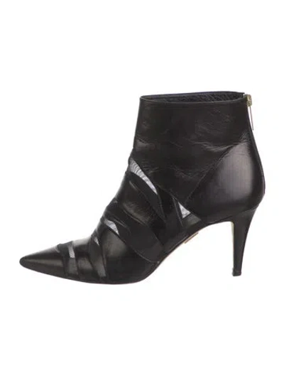 Pre-owned Tamara Mellon Leather Mesh Accents Boots In Black