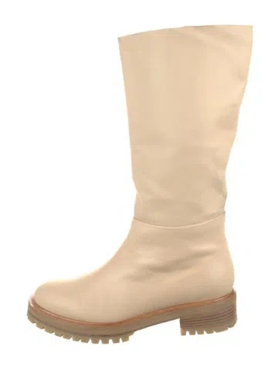Pre-owned Tamara Mellon Leather Raw-edge Trim Riding Boots In Neutral