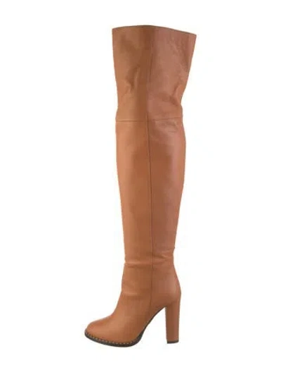 Pre-owned Tamara Mellon Leather Studded Accents Boots In Brown