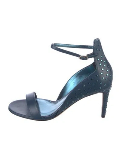 Pre-owned Tamara Mellon Leather Studded Accents Sandals In Blue