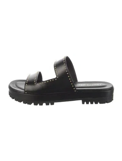 Pre-owned Tamara Mellon Leather Studded Accents Slides In Black