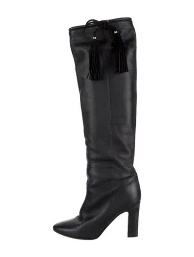 Pre-owned Tamara Mellon Leather Tassel Accents Boots In Black
