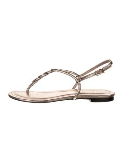Pre-owned Tamara Mellon Leather T-strap Sandals In Silver
