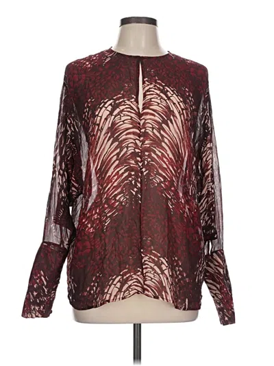 Pre-owned Tamara Mellon Long Sleeve Silk Top Burgundy Animal Print Pattern Keyhole Neckline Tops