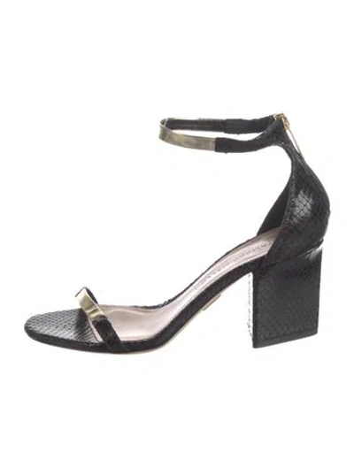 Pre-owned Tamara Mellon Patent Leather Animal Print Sandals In Black