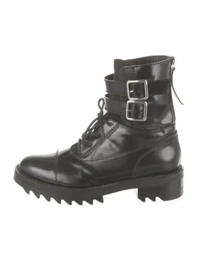 Pre-owned Tamara Mellon Patent Leather Crystal Embellishments Combat Boots In Black