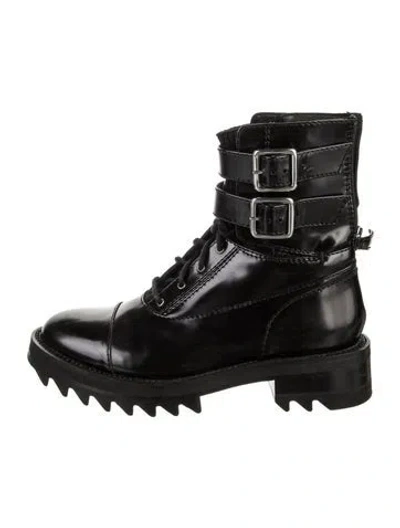 Pre-owned Tamara Mellon Patent Leather Crystal Embellishments Combat Boots In Black