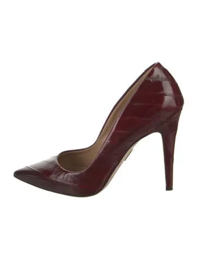 Pre-owned Tamara Mellon Patent Leather Patterned Pumps In Burgundy