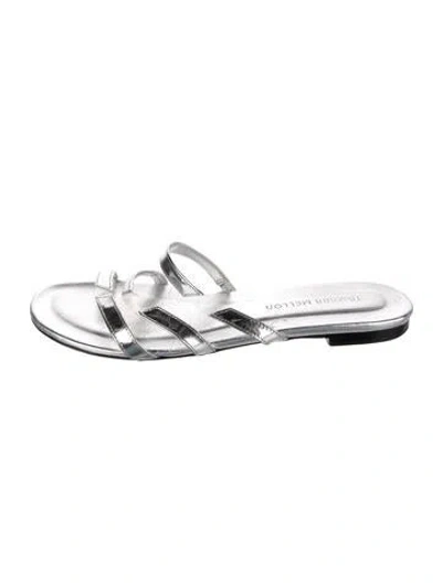 Pre-owned Tamara Mellon Patent Leather Printed Slides In Silver