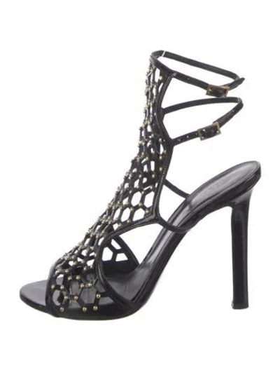 Pre-owned Tamara Mellon Patent Leather Studded Accents Sandals In Black