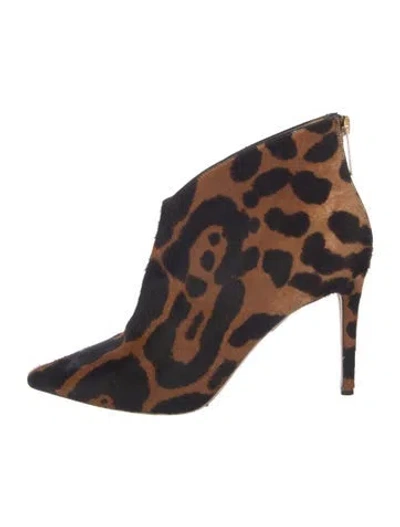 Pre-owned Tamara Mellon Ponyhair Animal Print Lace-up Boots In Brown