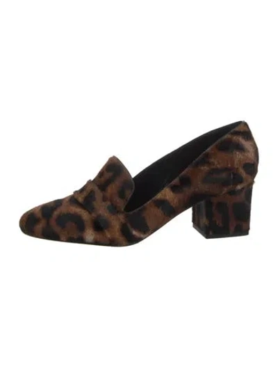 Pre-owned Tamara Mellon Ponyhair Animal Print Mules In Brown