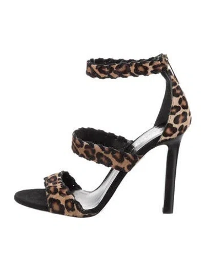 Pre-owned Tamara Mellon Ponyhair Animal Print Sandals In Black