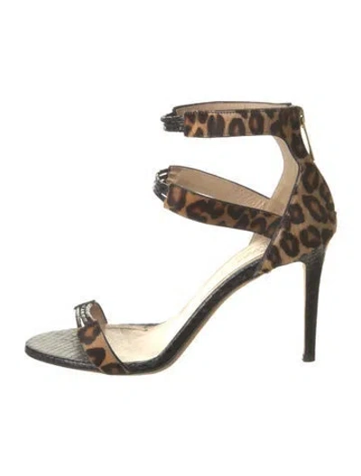 Pre-owned Tamara Mellon Ponyhair Animal Print Sandals In Brown