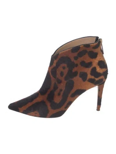 Pre-owned Tamara Mellon Ponyhair Animal Print Western Boots In Brown