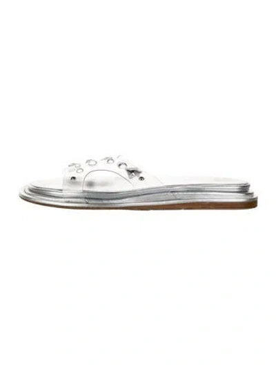 Pre-owned Tamara Mellon Pvc Crystal Embellishments Slides In Metallic/silver