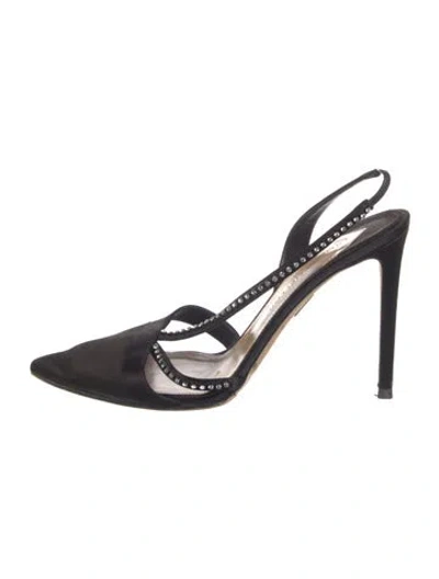 Pre-owned Tamara Mellon Satin Crystal Embellishments Slingback Pumps In Black