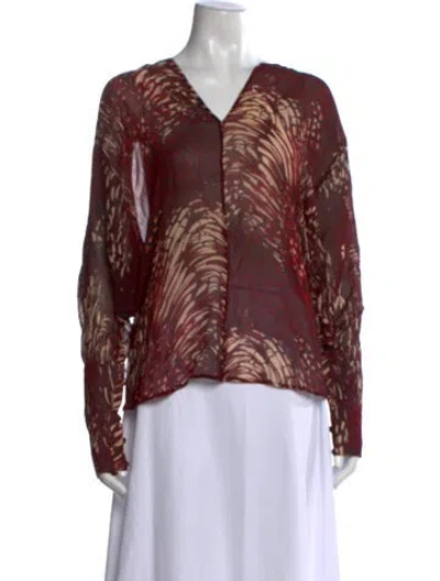 Pre-owned Tamara Mellon Silk Printed Blouse In Burgundy