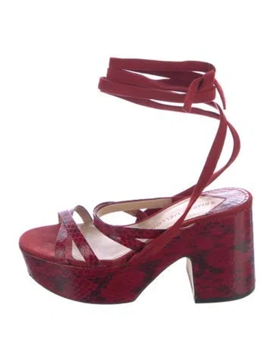 Pre-owned Tamara Mellon Snakeskin Animal Print Gladiator Sandals In Burgundy