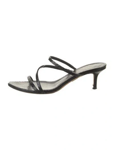 Pre-owned Tamara Mellon Snakeskin Animal Print Sandals In Black