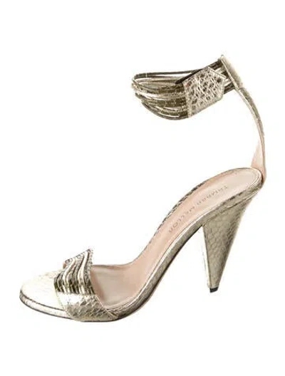 Pre-owned Tamara Mellon Snakeskin Animal Print Sandals In Gold/metallic