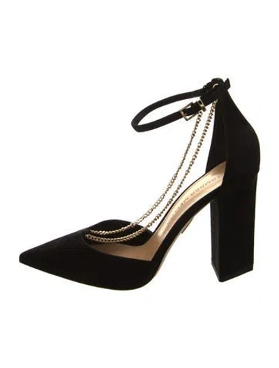 Pre-owned Tamara Mellon Suede Chain-link Accents D'orsay Pumps In Black