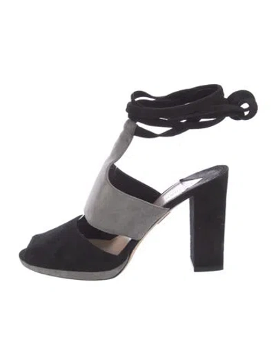 Pre-owned Tamara Mellon Suede Colorblock Pattern Sandals In Black
