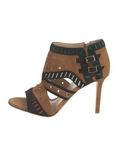 Pre-owned Tamara Mellon Suede Colorblock Pattern Sandals In Brown