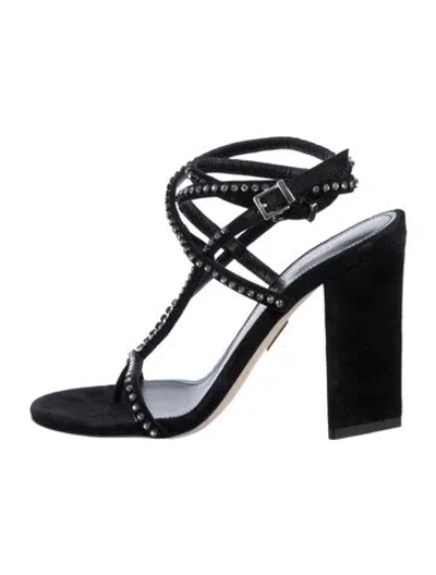 Pre-owned Tamara Mellon Suede Crystal Embellishments Sandals In Black