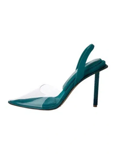 Pre-owned Tamara Mellon Suede Crystal Embellishments Slingback Pumps In Blue