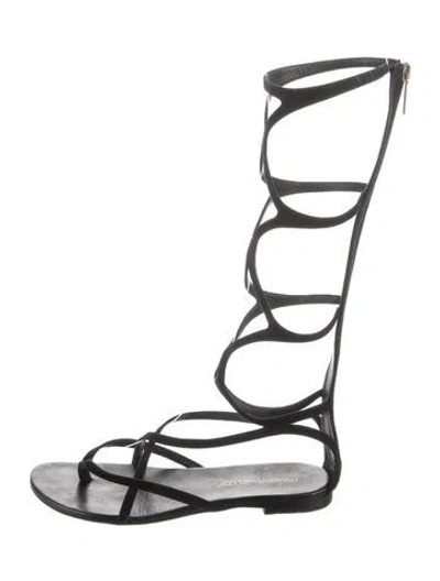Pre-owned Tamara Mellon Suede Cutout Accent Gladiator Sandals In Black