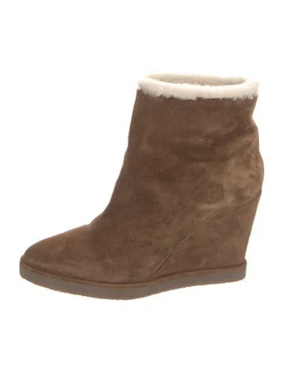 Pre-owned Tamara Mellon Suede Faux Fur Trim Boots In Brown