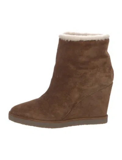 Pre-owned Tamara Mellon Suede Faux Fur Trim Boots In Brown