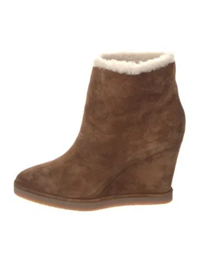 Pre-owned Tamara Mellon Suede Faux Fur Trim Boots In Neutral
