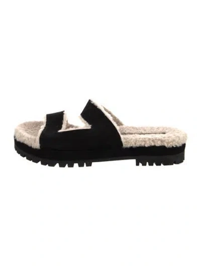 Pre-owned Tamara Mellon Suede Faux Fur Trim Sandals In Black