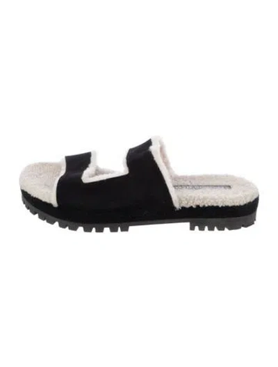 Pre-owned Tamara Mellon Suede Faux Fur Trim Slides In Black