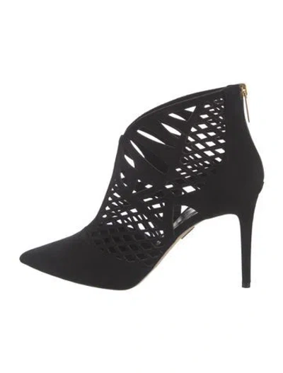 Pre-owned Tamara Mellon Suede Lasercut Accents Boots In Black