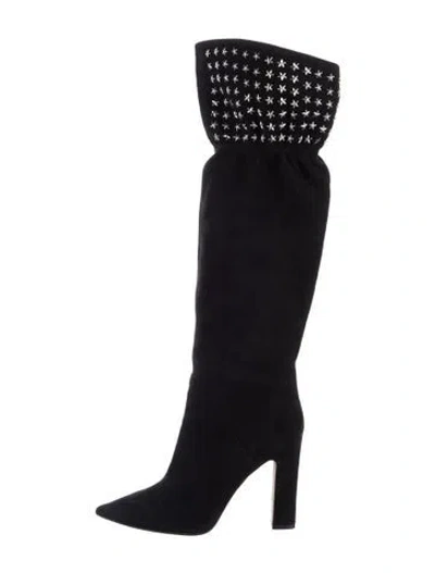 Pre-owned Tamara Mellon Suede Studded Accents Boots In Blue