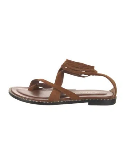 Pre-owned Tamara Mellon Suede Studded Accents Gladiator Sandals In Brown