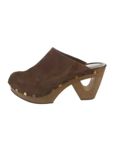 Pre-owned Tamara Mellon Suede Studded Accents Mules In Brown