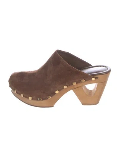 Pre-owned Tamara Mellon Suede Studded Accents Mules In Brown