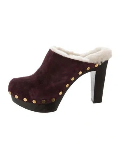 Pre-owned Tamara Mellon Suede Studded Accents Mules In Burgundy