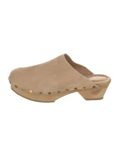 Pre-owned Tamara Mellon Suede Studded Accents Mules In Neutral