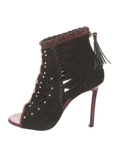 Pre-owned Tamara Mellon Suede Studded Accents Sandals In Black