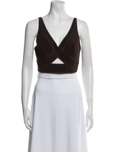Pre-owned Tamara Mellon Suede V-neck Crop Top In Brown