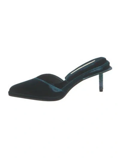 Pre-owned Tamara Mellon Velvet Crystal Embellishments Mules In Blue